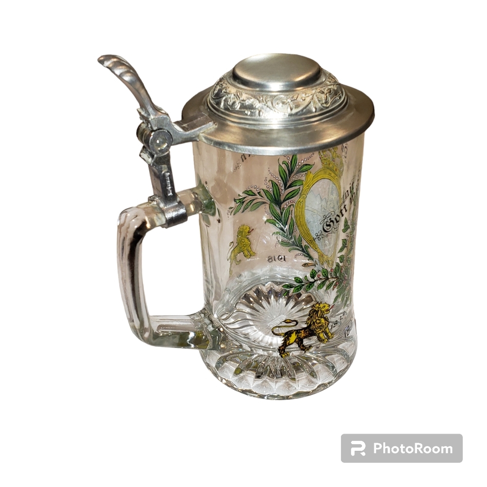 Glass German Stein with Pewter Lid